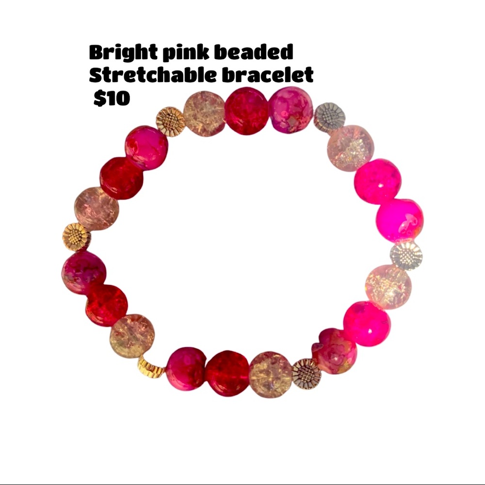 Bright pink beaded bracelet
